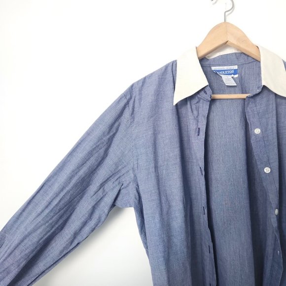 Y2K Pendleton Blue & White Waffle‎ Weave Button Down Shirt Women's Size 12 - Picture 7 of 13
